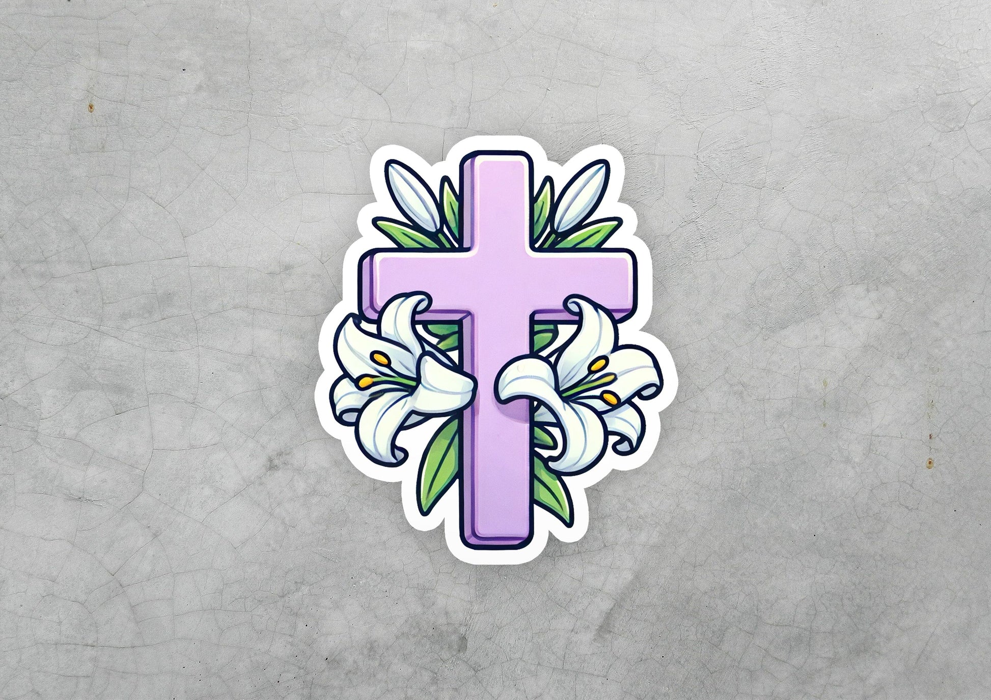 a sticker of a cross with flowers on it