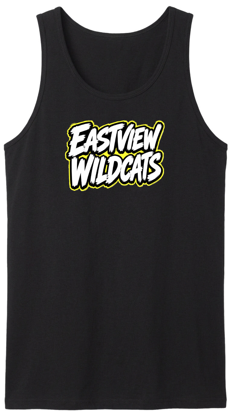 A black tank top with the text "EASTVIEW WILDCATS" printed on it in a stylized font.