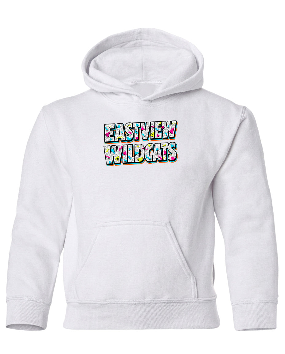 A white hoodie with the text "EASTVIEW WILDCATS" printed on it.