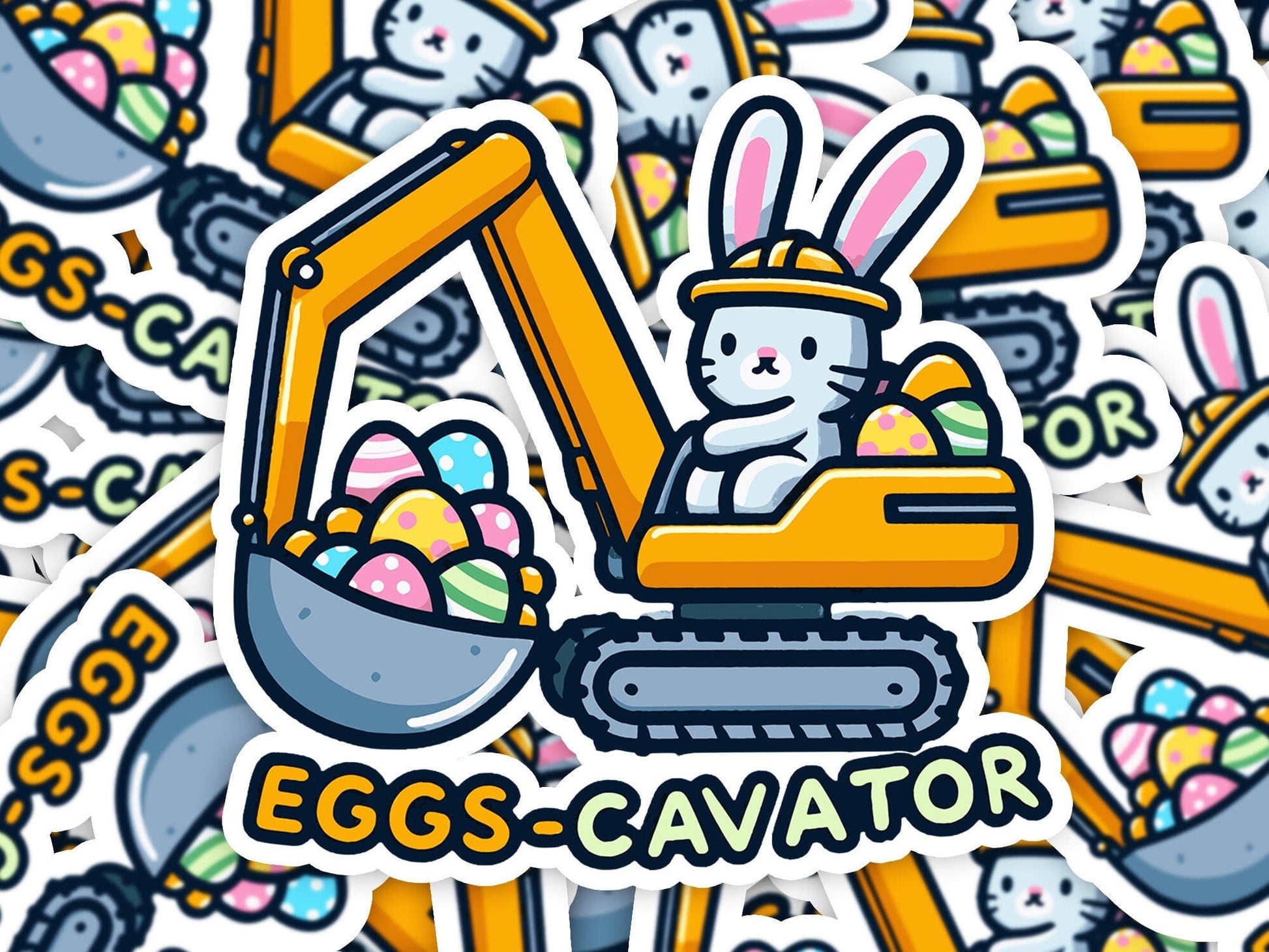Eggs-Cavator Vinyl Sticker | Dishwasher Safe & Durable | Custom Sizes | Fast Shipping | Made in USA Fiesta Doodle waterproof vinyl sticker. dishwasher safe outdoor sticker.