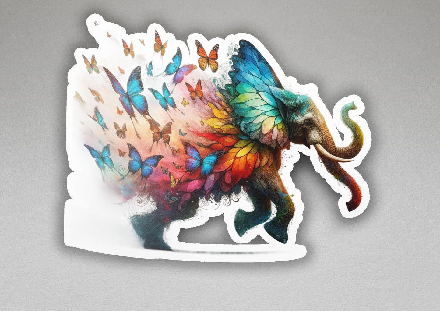 a sticker of an elephant with butterflies on it