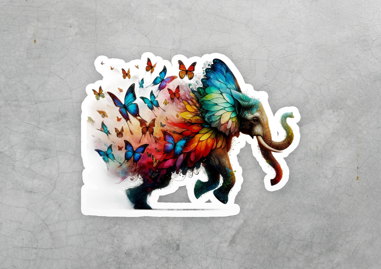 a sticker of an elephant with butterflies on it