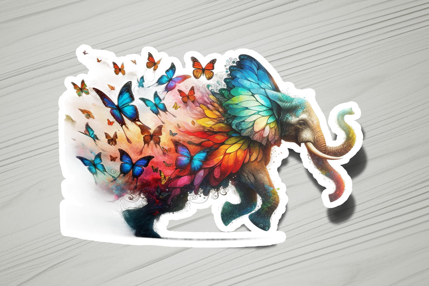 a sticker of an elephant with butterflies on it