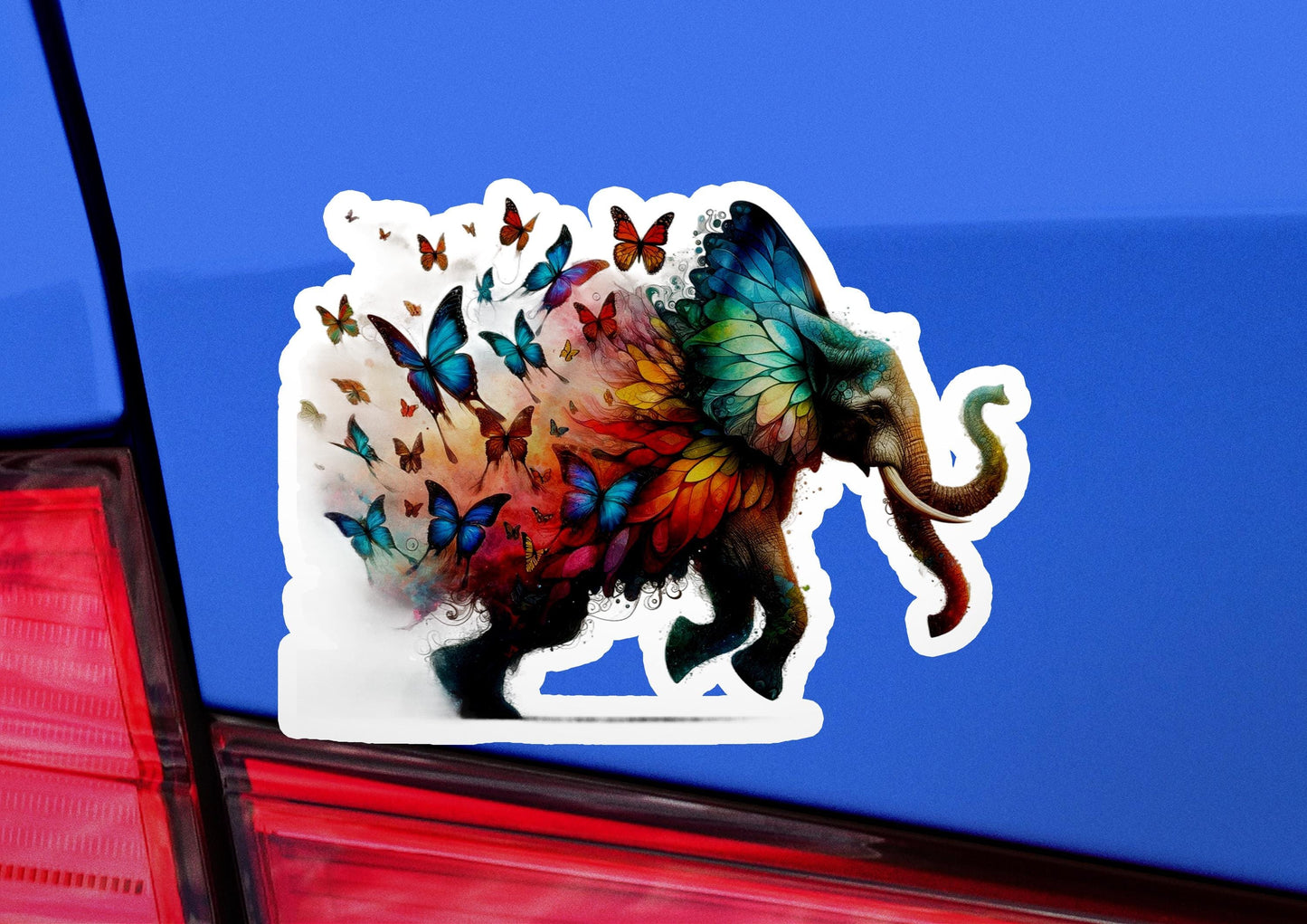 a sticker of an elephant with butterflies on it