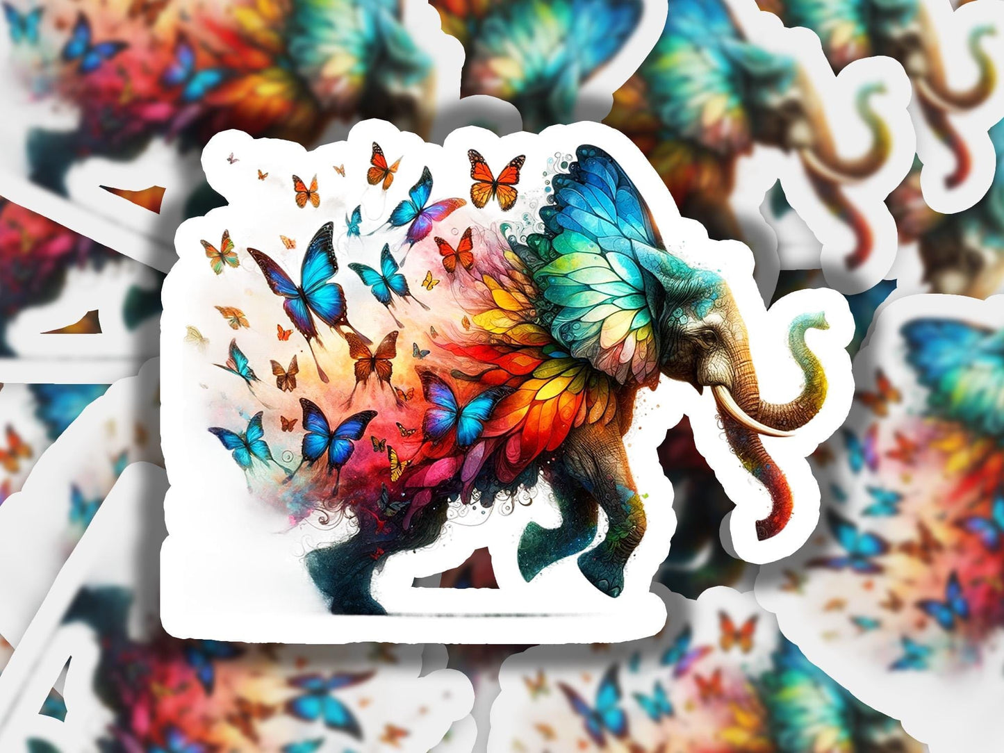 a picture of an elephant with butterflies on it