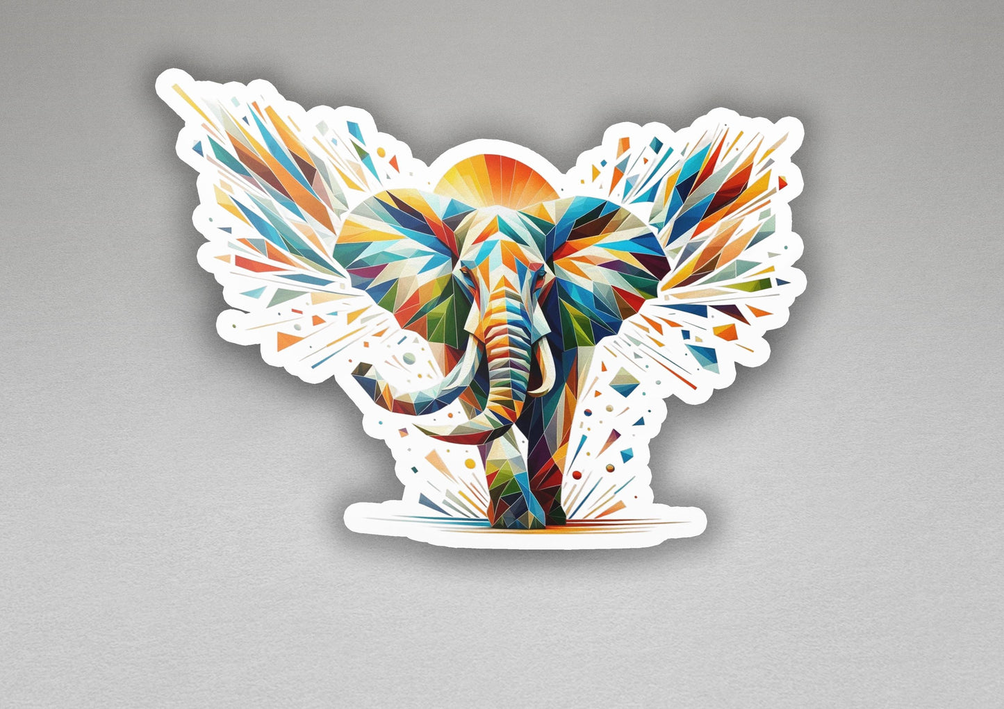 a sticker of an elephant with colorful patterns