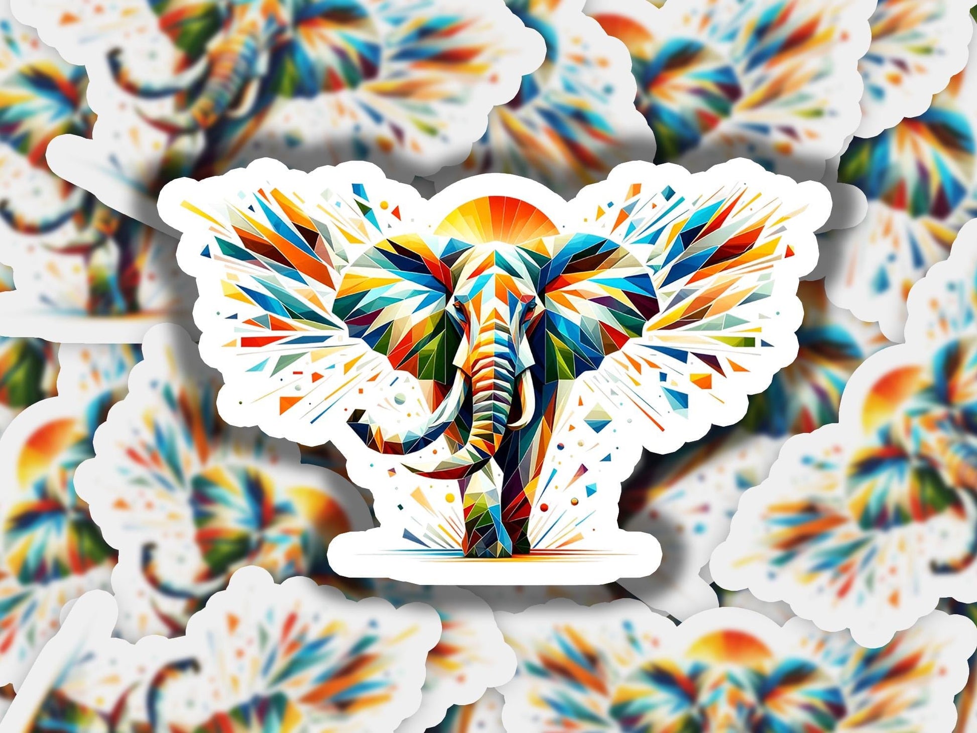 an elephant with colorful paint splatters on it's face