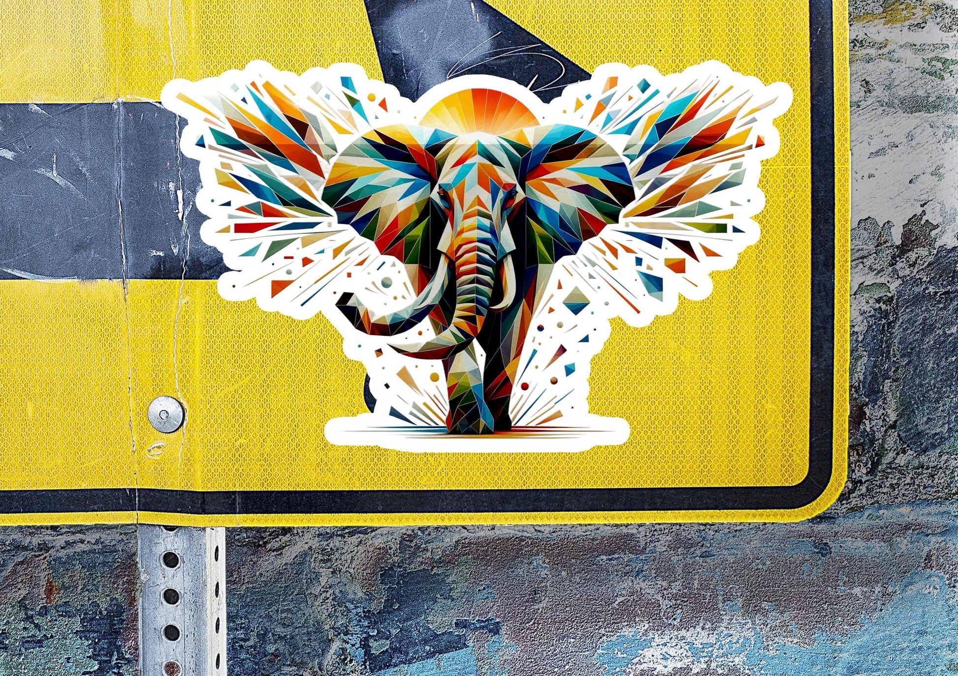 a sticker of an elephant on a street sign