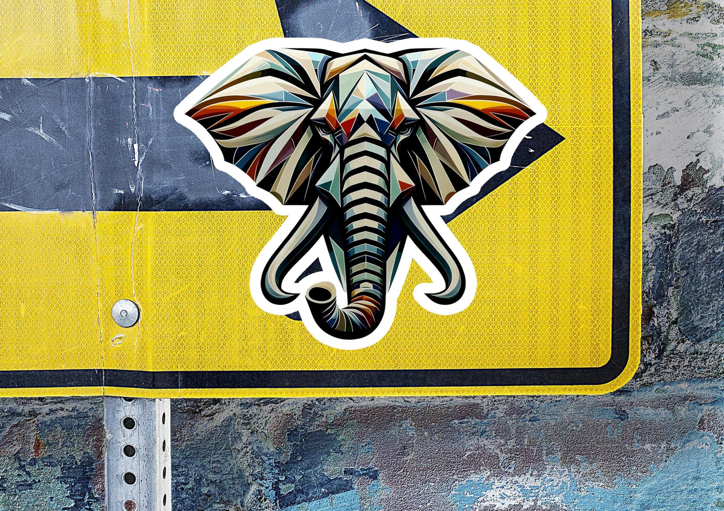 a sticker of an elephant on a street sign