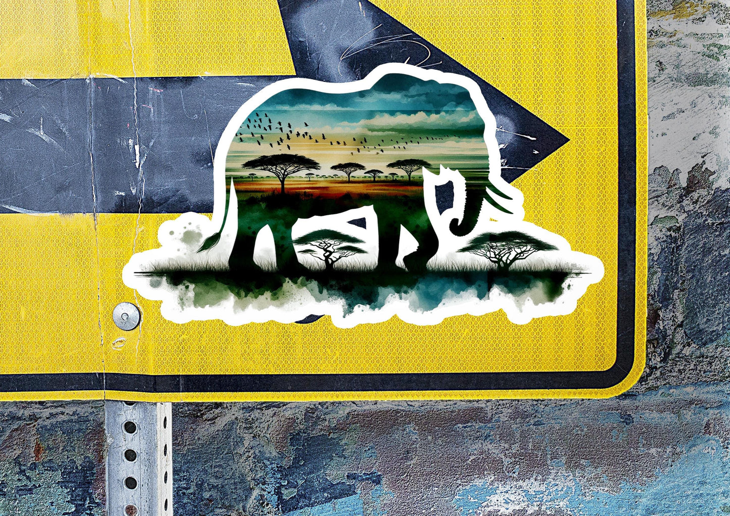a yellow sign with a picture of a rhino on it