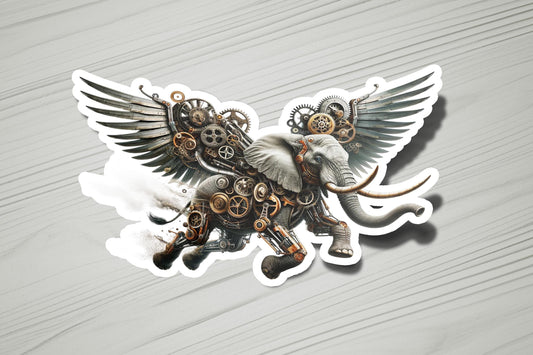a sticker of an elephant with gears on it