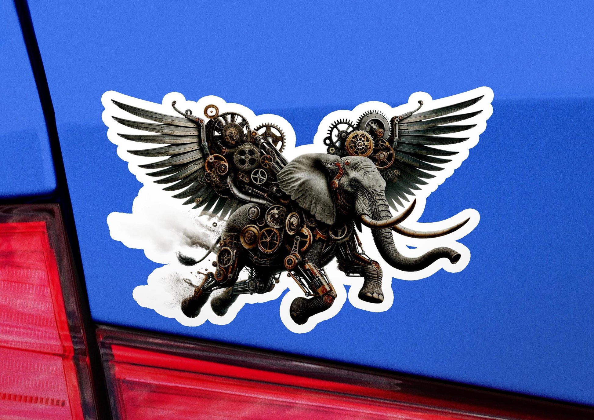 an elephant sticker on the back of a car