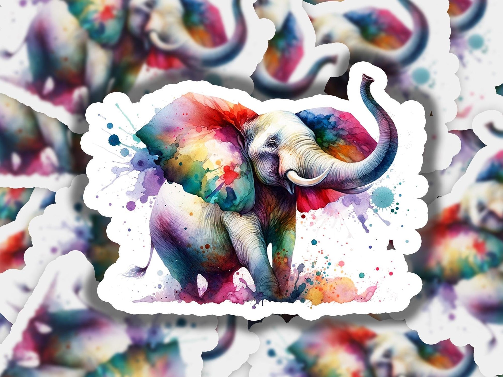 an elephant with colorful paint splattered all over it