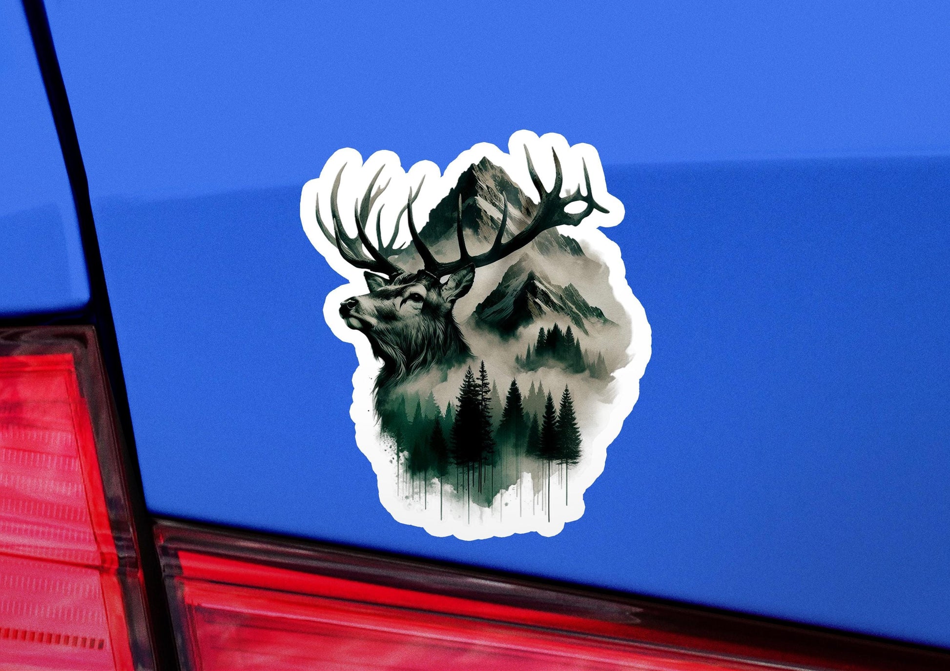 a car with a sticker of a deer