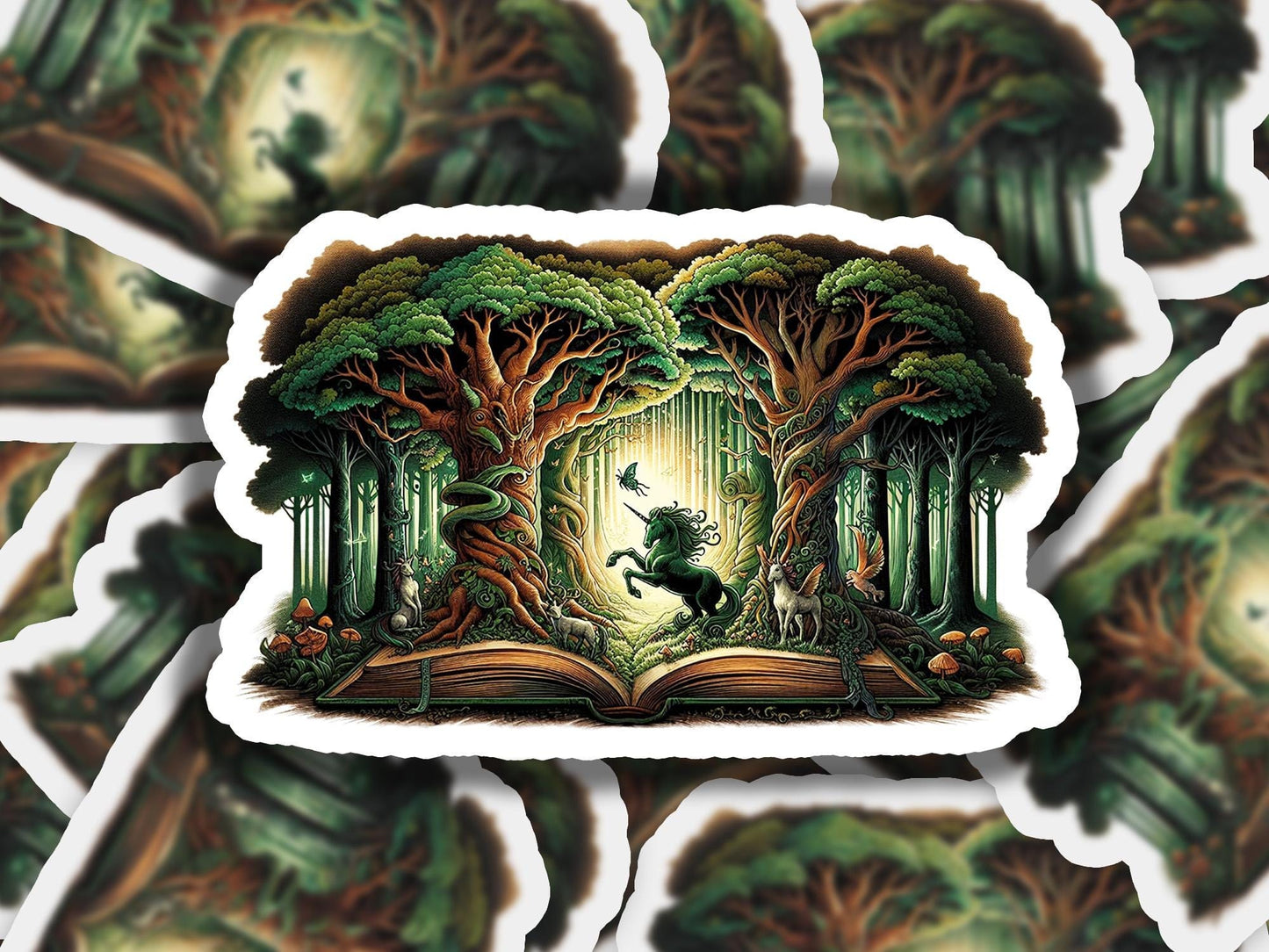 a book with a picture of a horse running through a forest