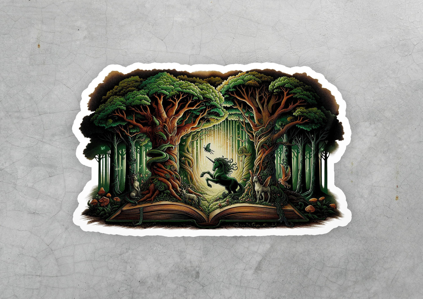 a sticker of a horse running through a forest
