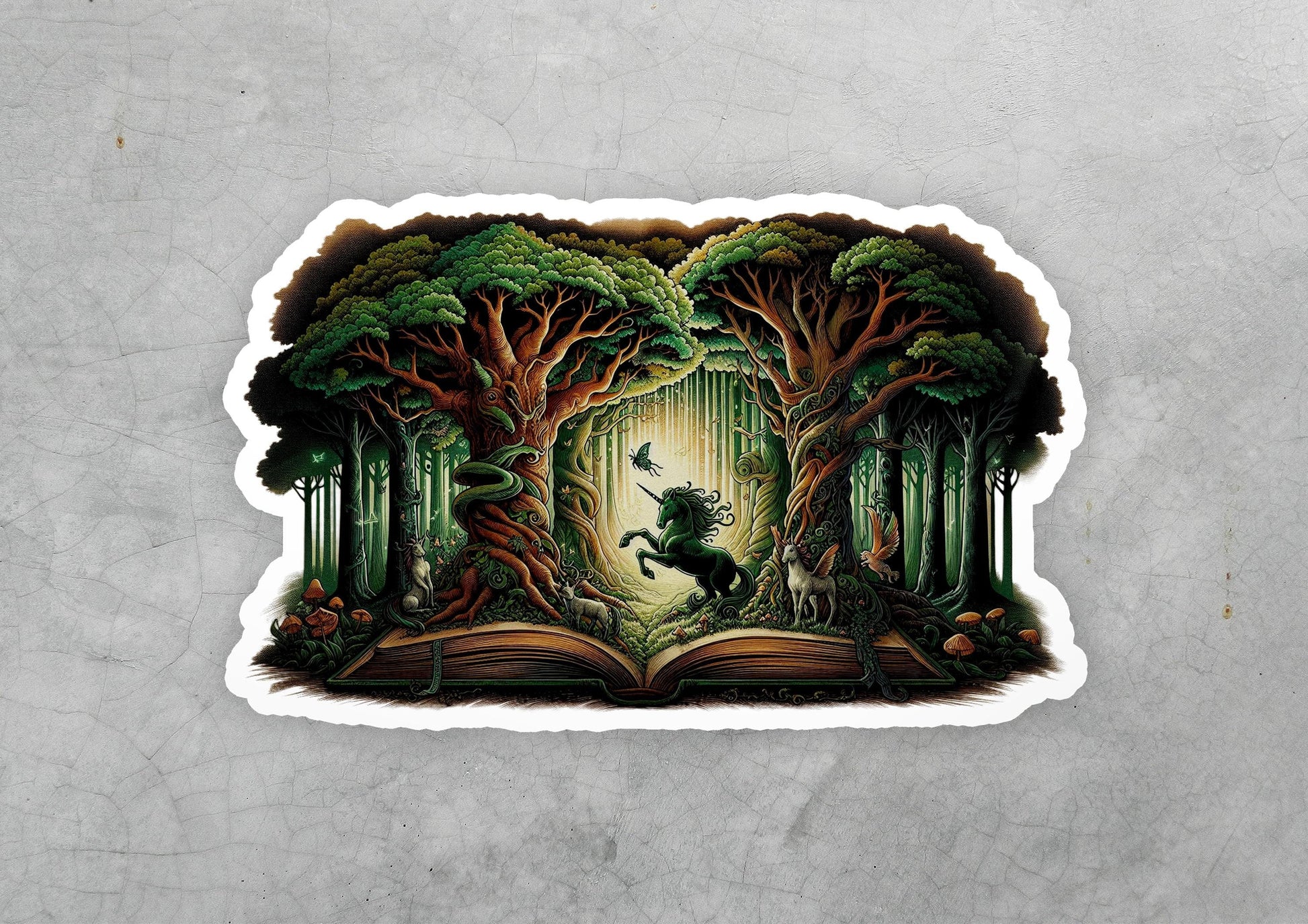 a sticker of a horse running through a forest