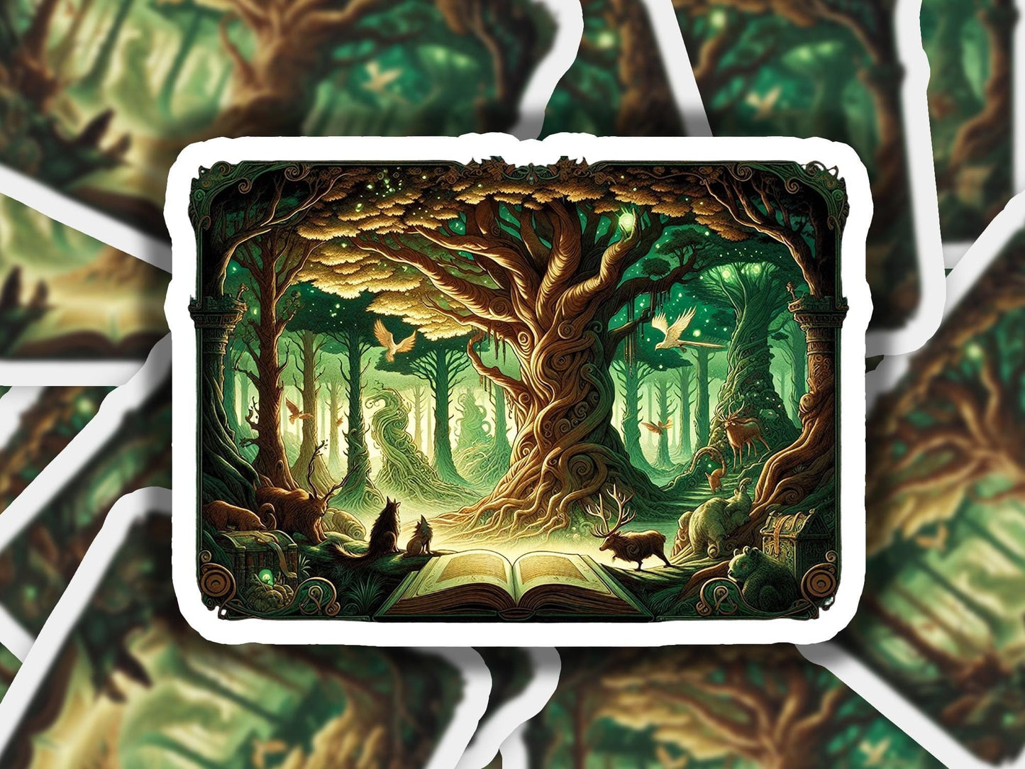 a picture of a forest with a book in the middle