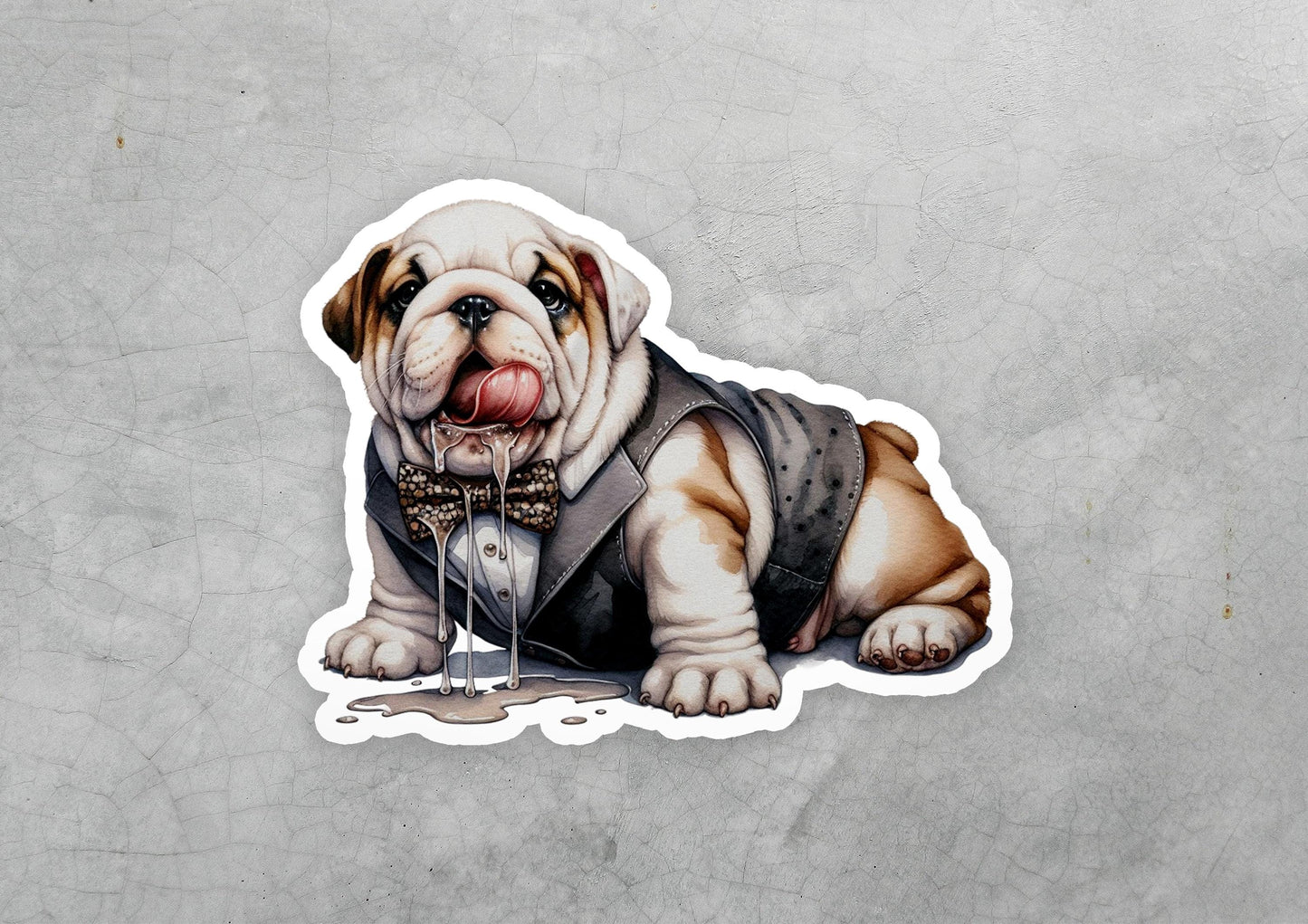 a sticker of a dog wearing a bow tie