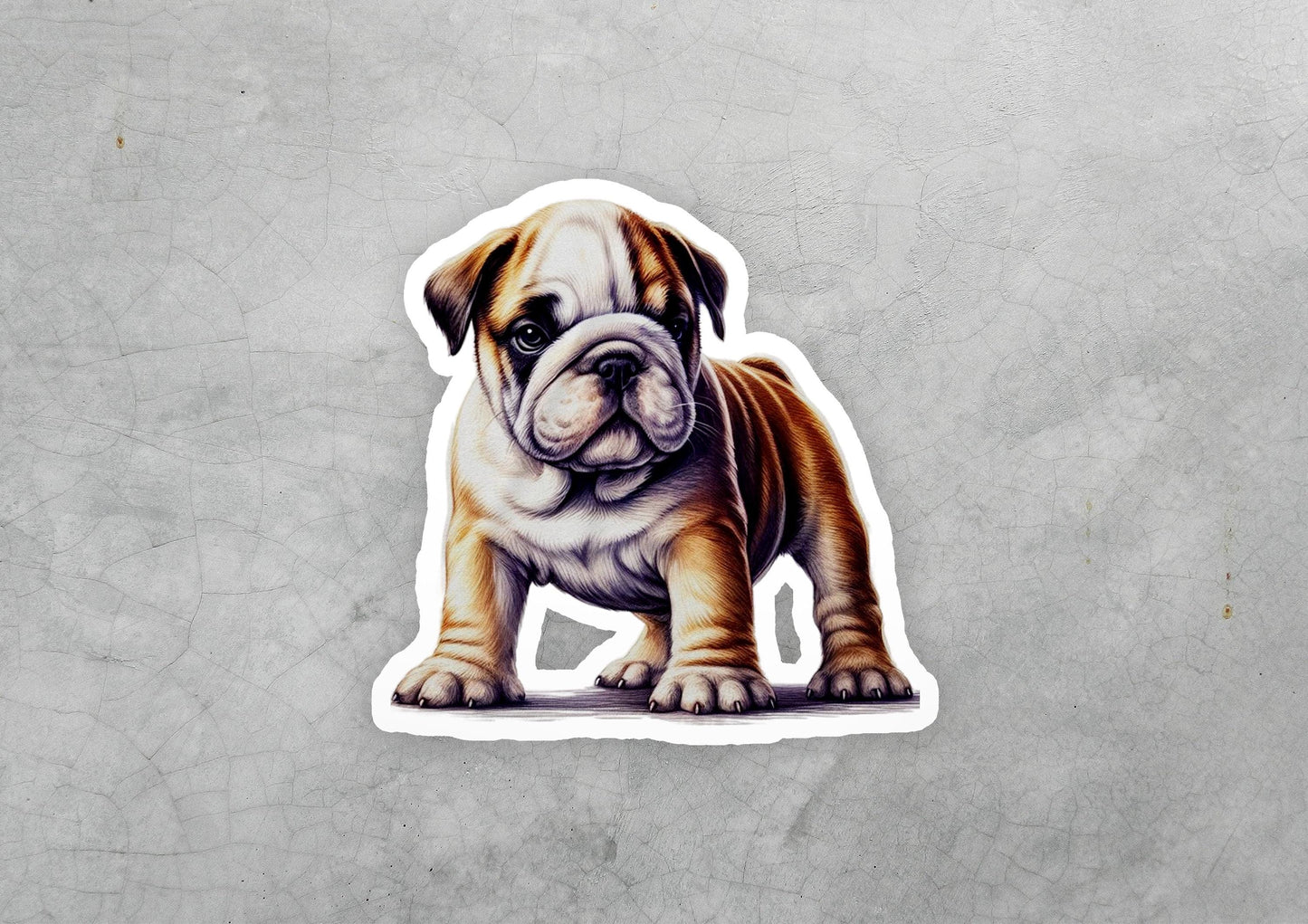 a sticker of a brown and white dog