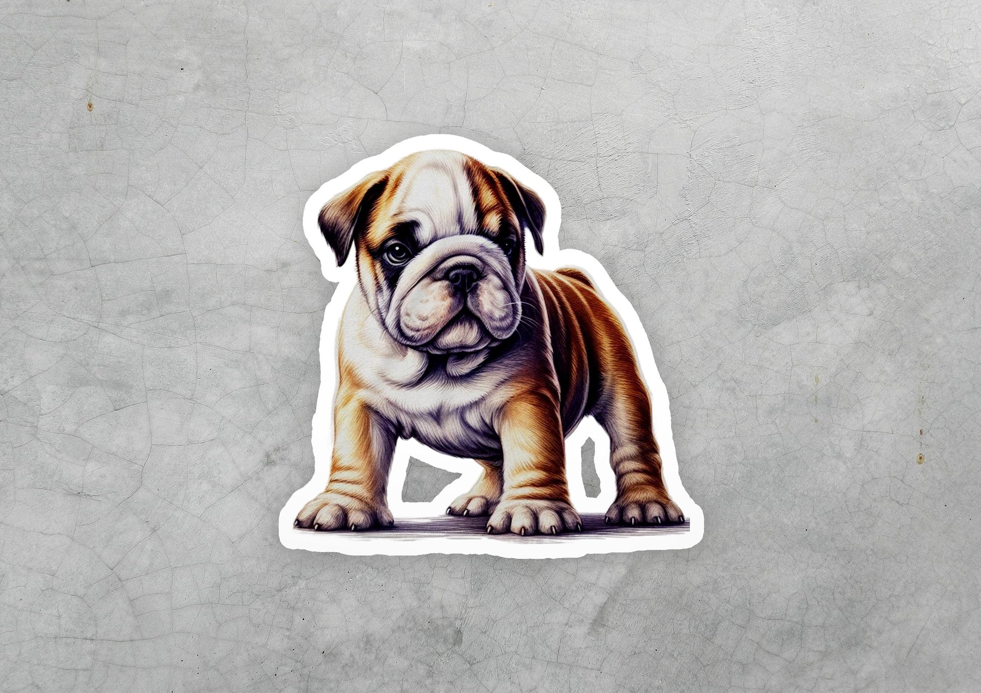 a sticker of a brown and white dog