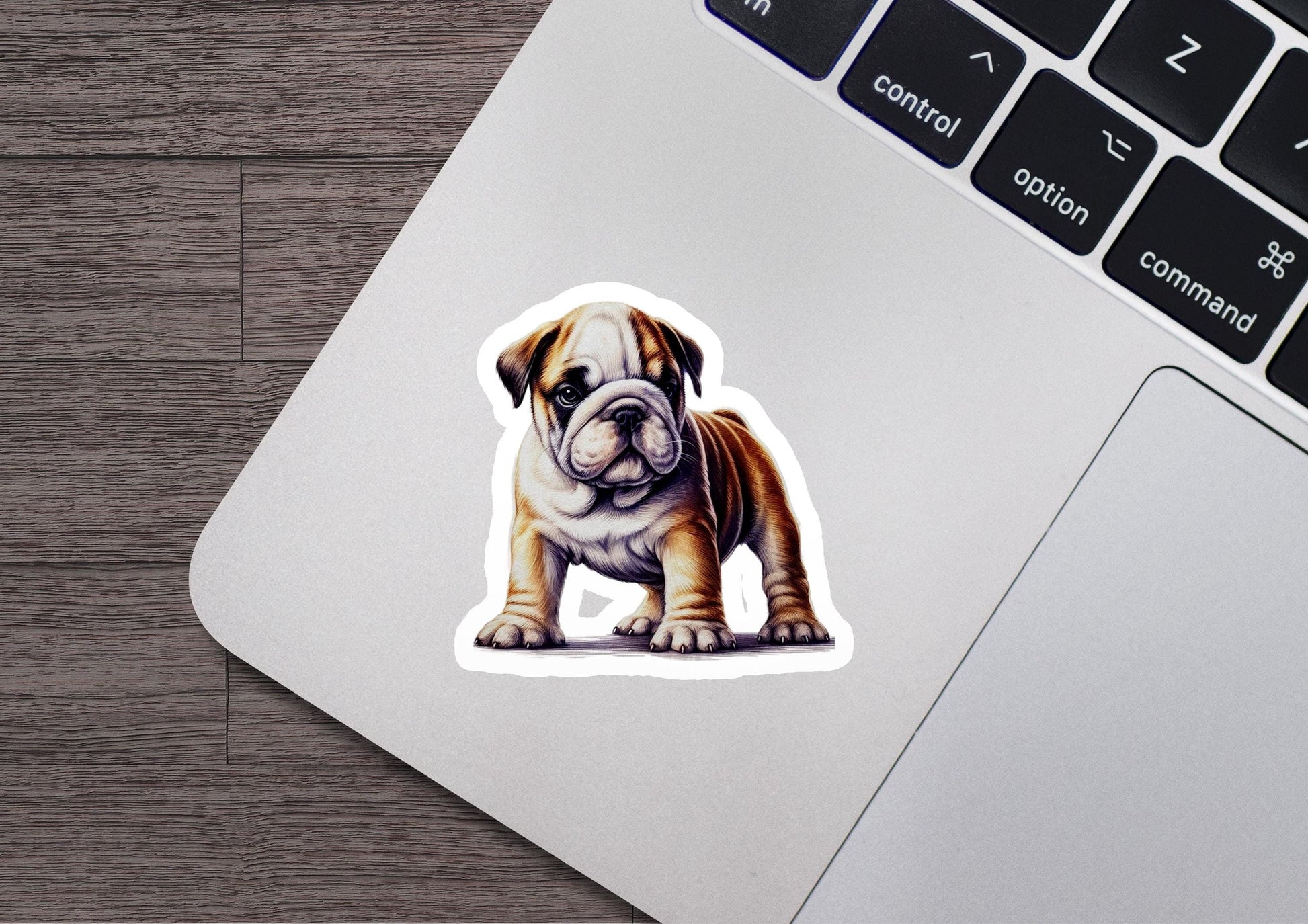 a sticker of a bulldog on a laptop