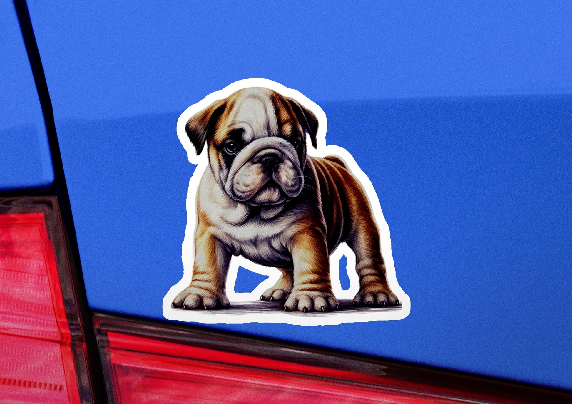 a sticker of a dog on the back of a car
