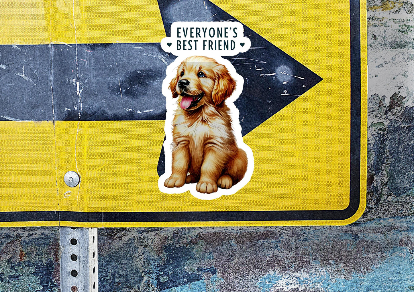 a sticker of a dog on a street sign