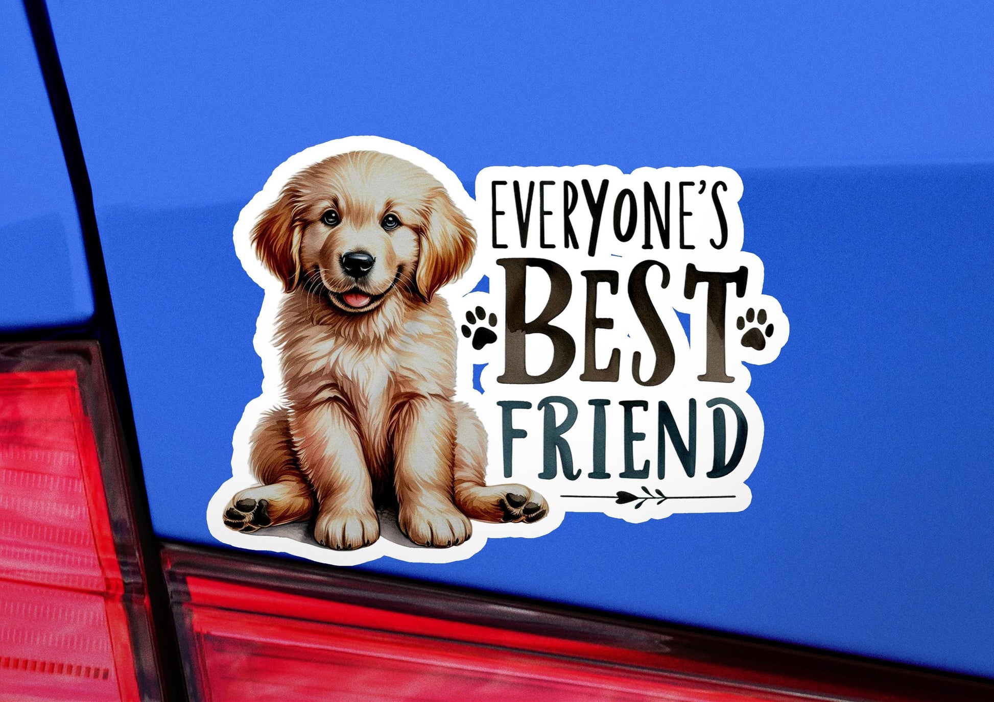 a sticker of a dog sitting on the back of a car