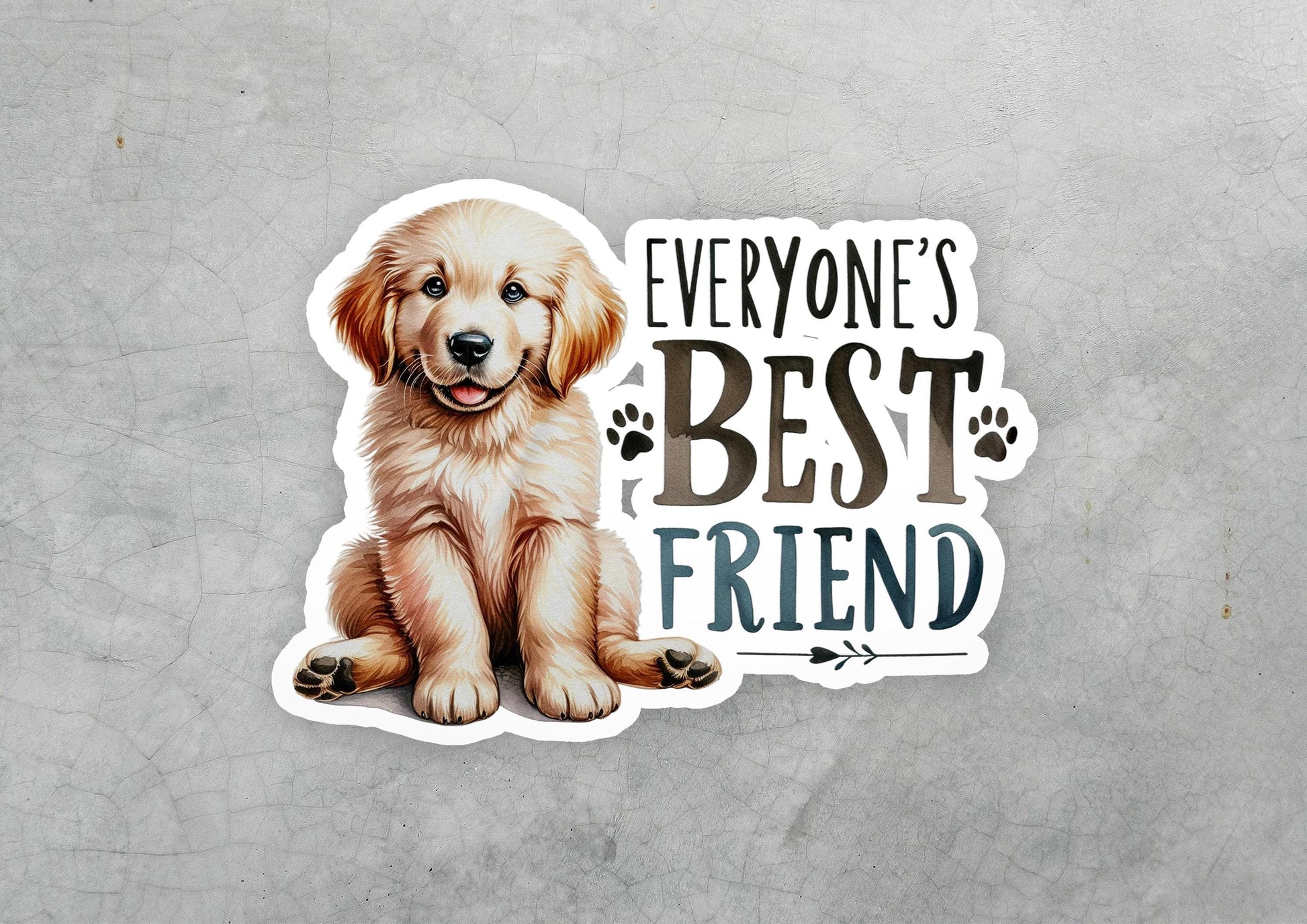 a sticker of a dog with the words everyone&#39;s best friend