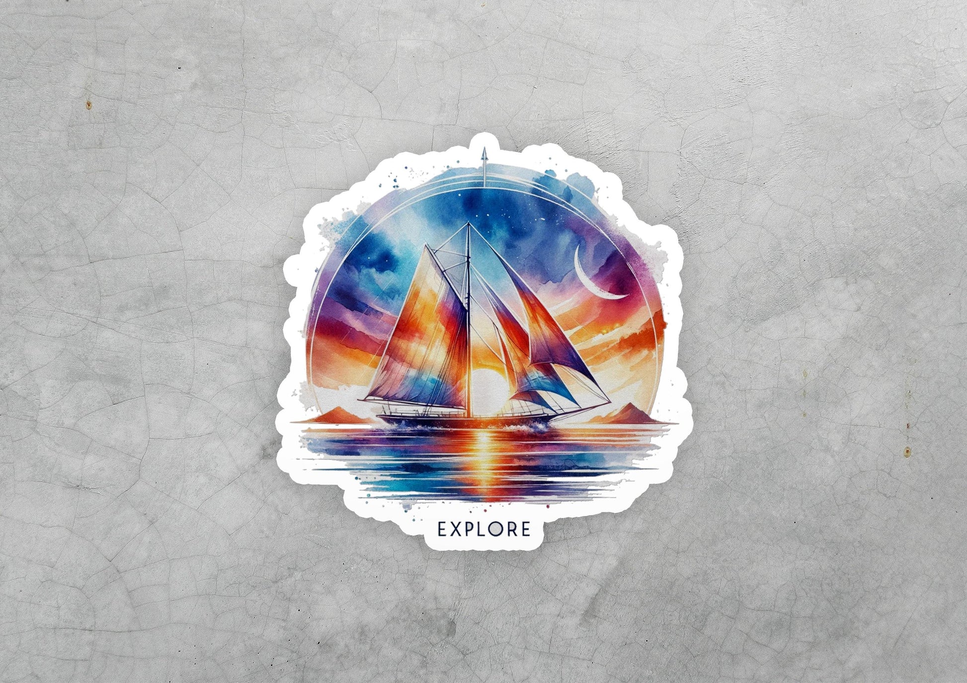 a sticker of a sailboat in the ocean