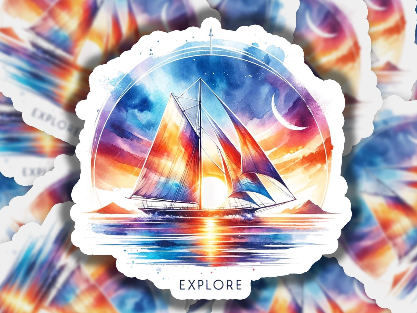 a watercolor painting of a sailboat in the ocean