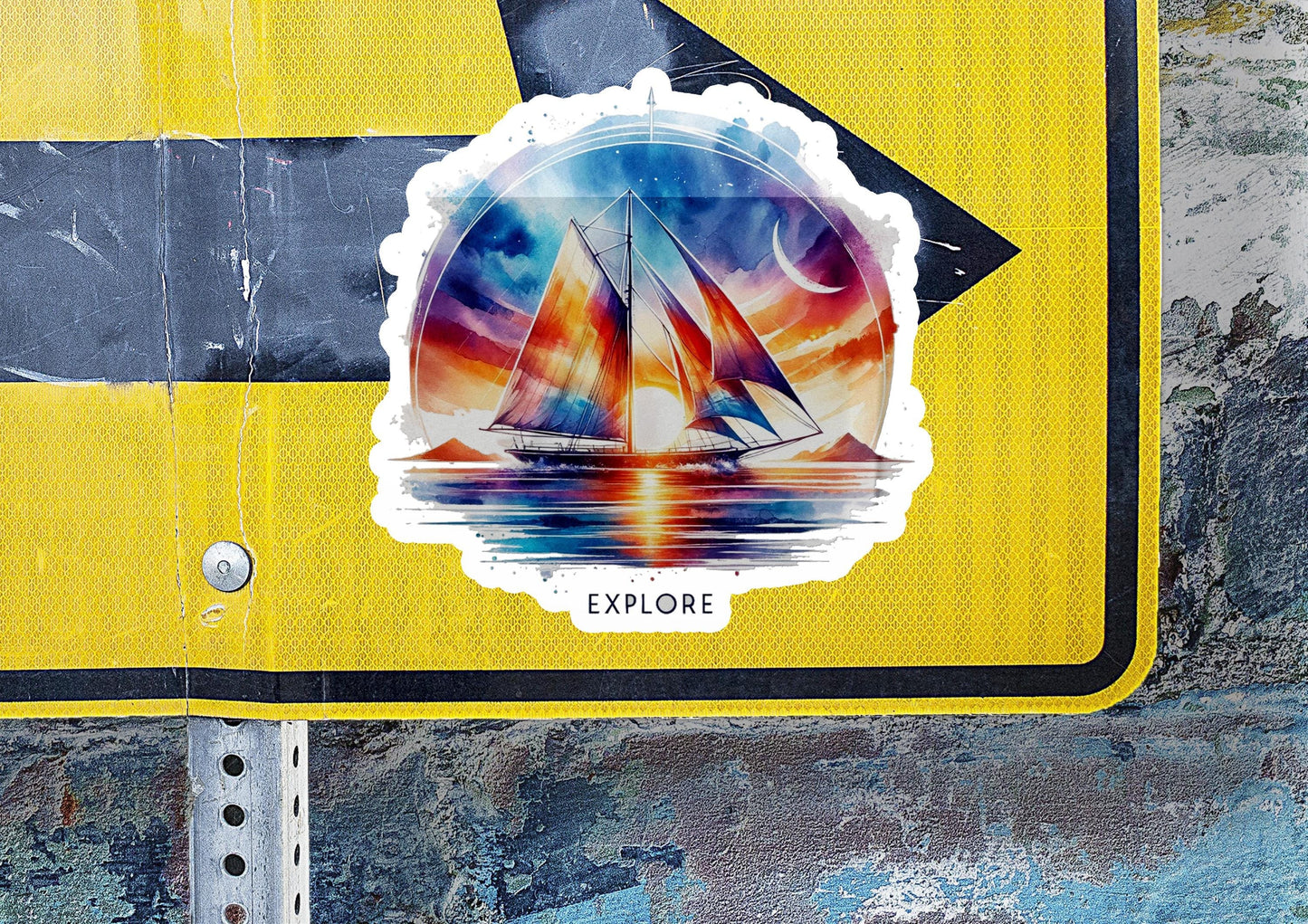 a close up of a street sign with a picture of a sailboat