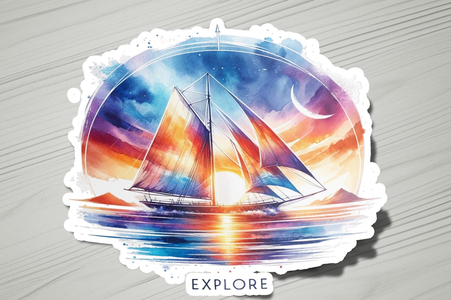 a sticker with a sailboat in the ocean