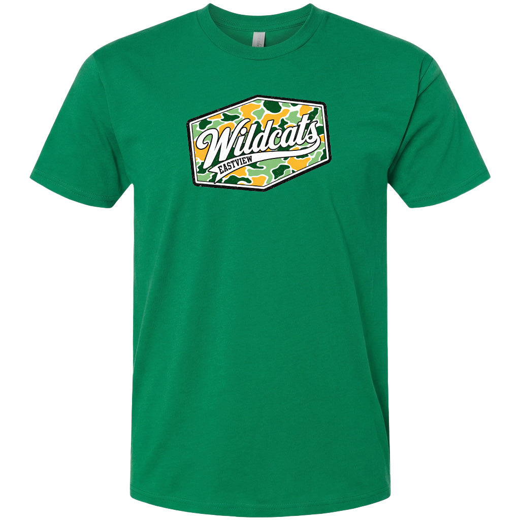 A green t-shirt with a graphic design featuring the word "Wildcats" in a stylized font.
