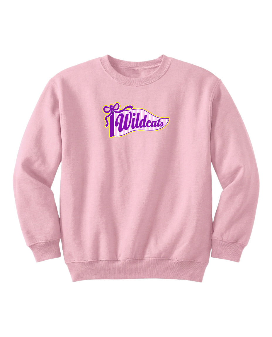 A pink sweatshirt with a purple and white logo that says "Wildcats".