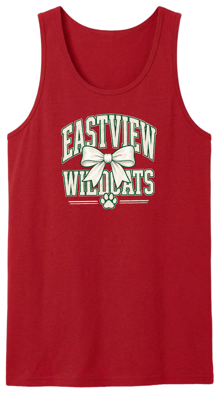 A red tank top with the text "EASTVIEW WILDCATS" printed on it.