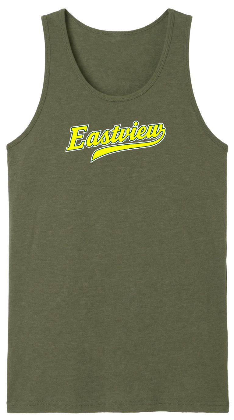 A green tank top with the word "Eastview" printed in yellow on it.
