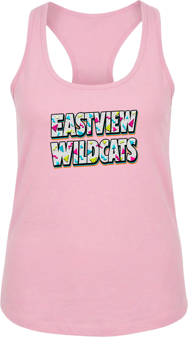 A pink tank top with the text "EASTVIEW WILDCATS" printed on it.