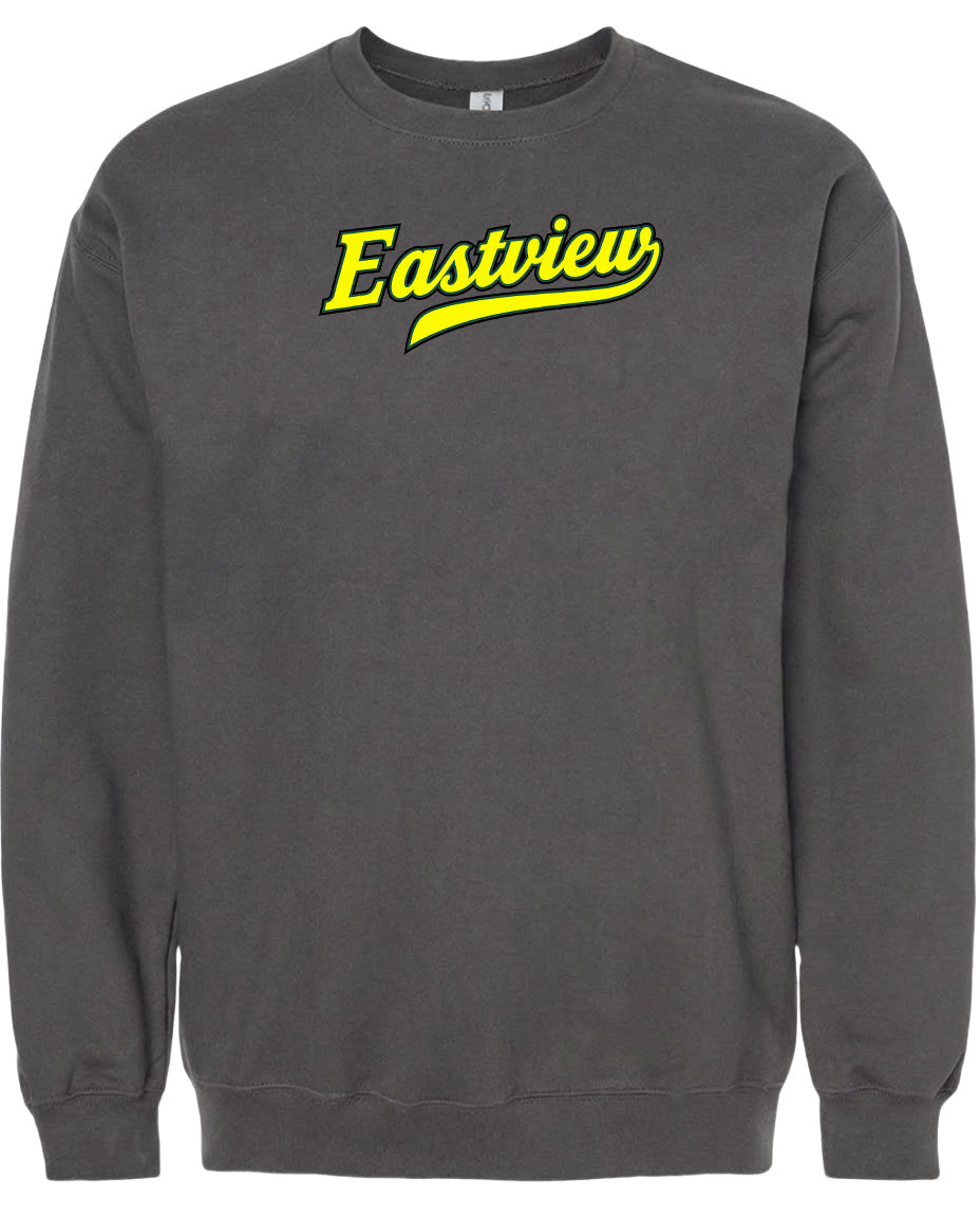 A gray sweatshirt with the word "Eastview" printed in yellow on the front.