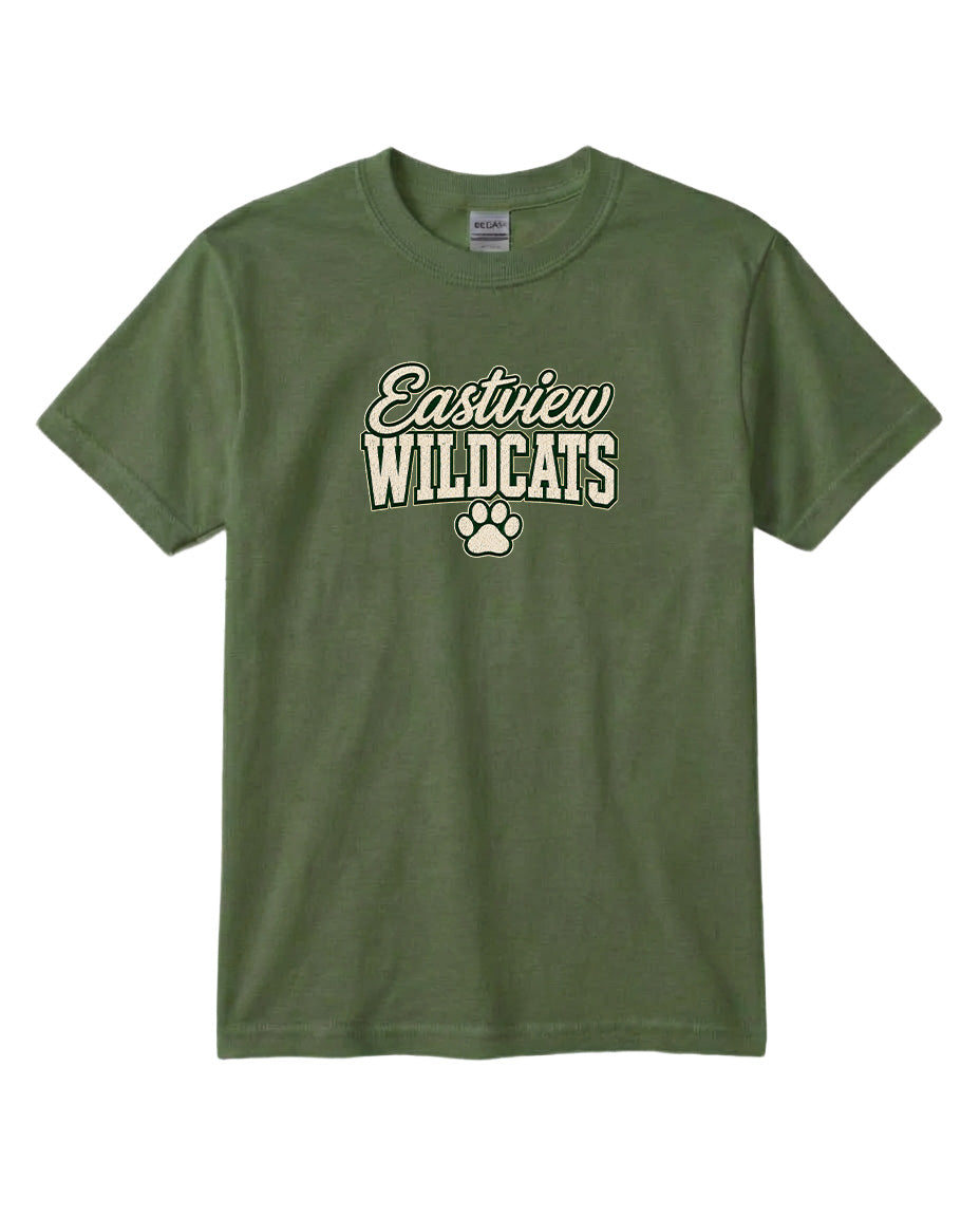 A green t-shirt with the text "Eastview Wildcats" printed on it.