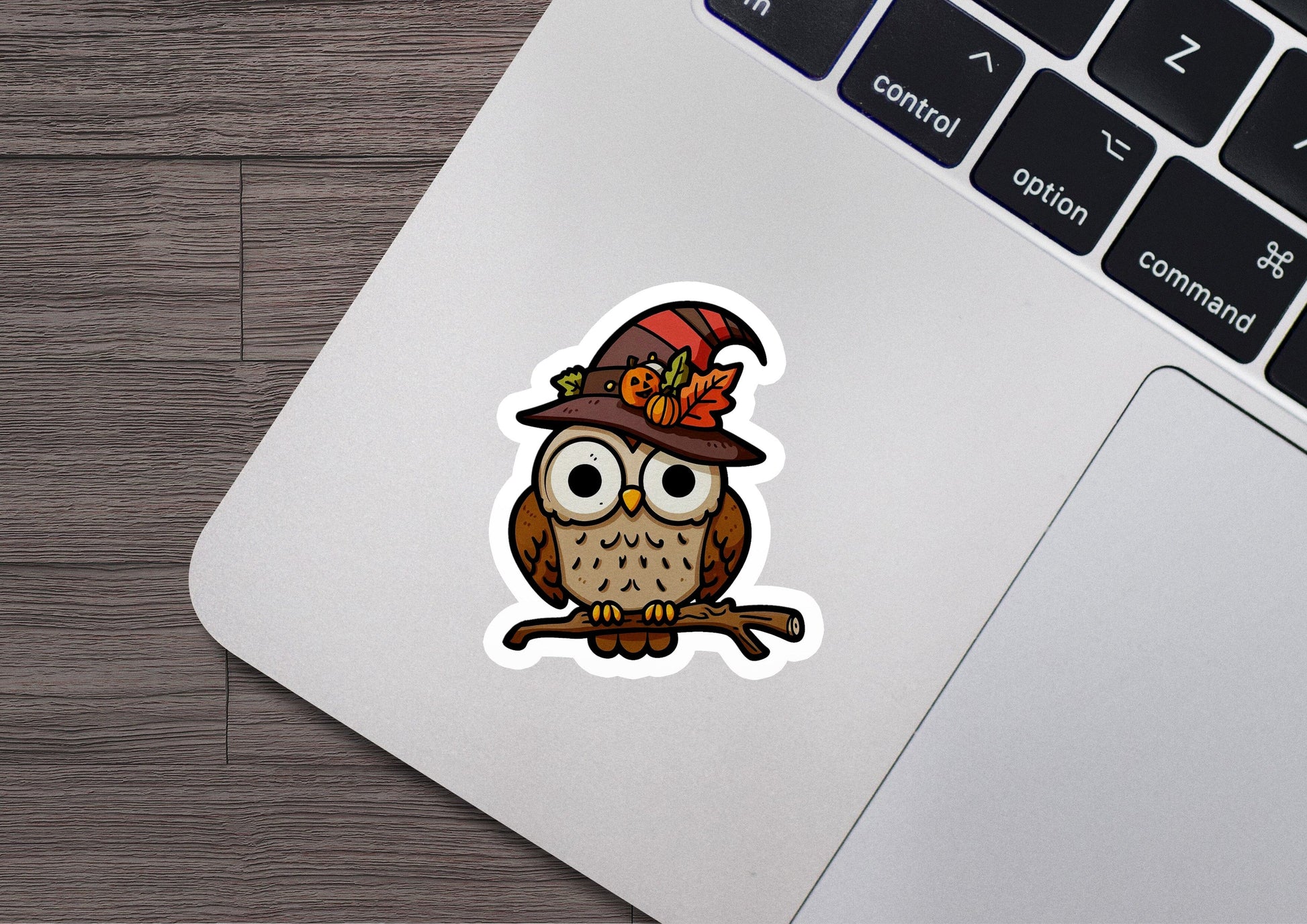 a sticker of an owl wearing a hat