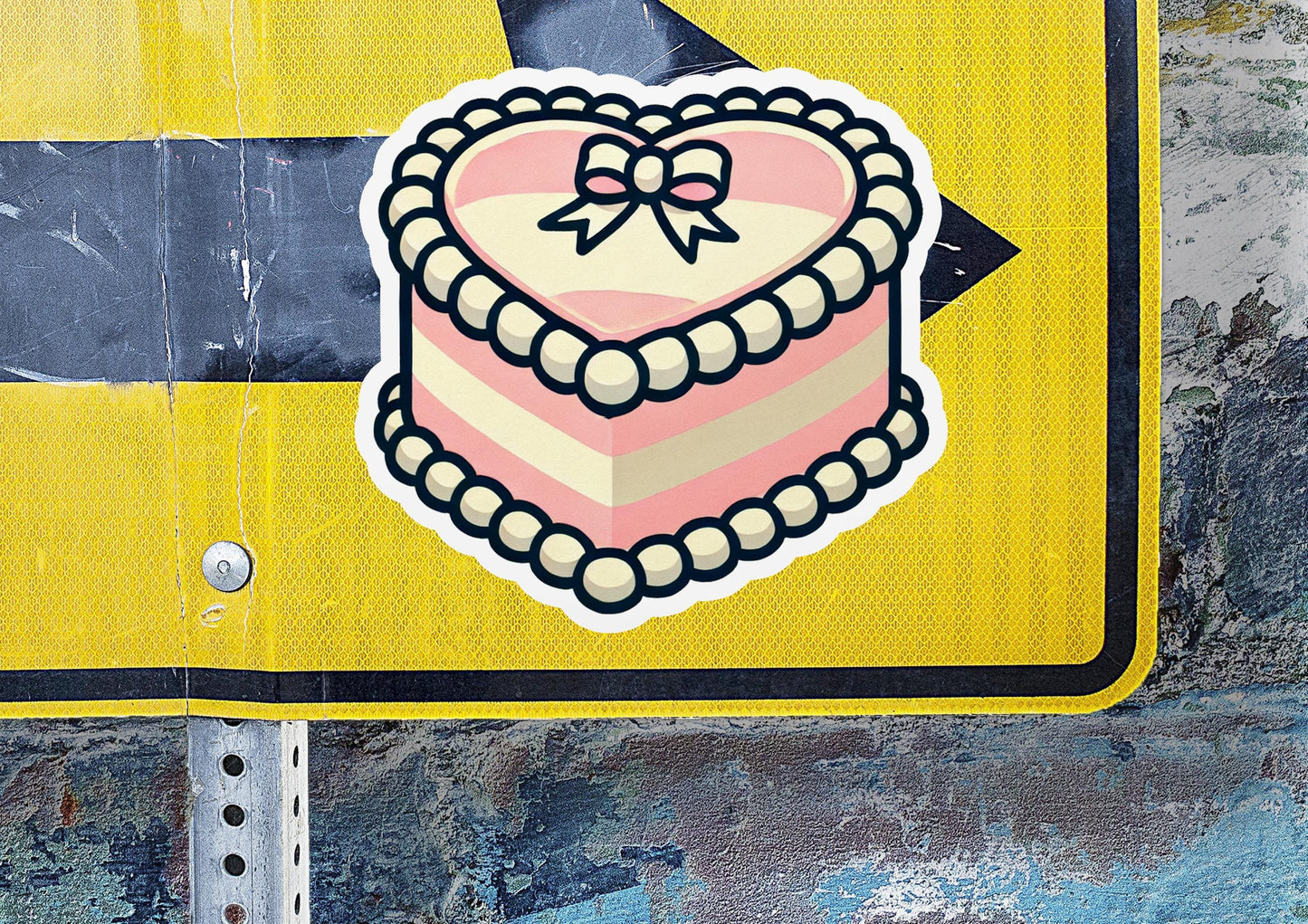 a close up of a street sign with a heart on it