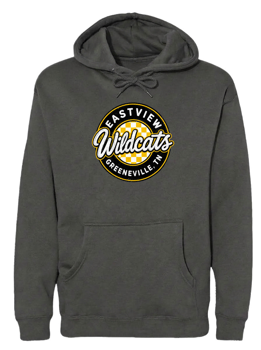 A gray hoodie with a logo that says "EASTVIEW Wildcats Greeneville IN".