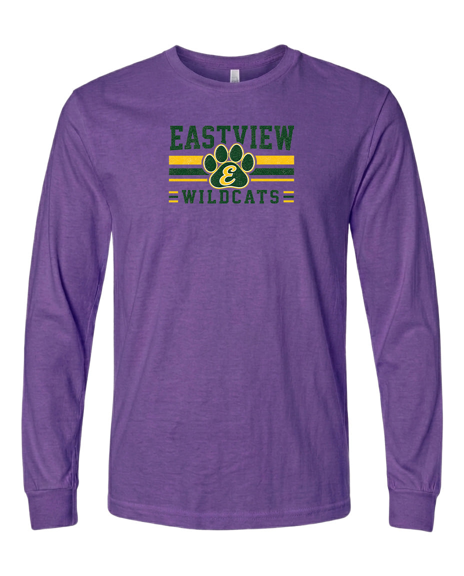 A purple long-sleeved t-shirt with the text "EASTVIEW WILDCATS" printed on it.