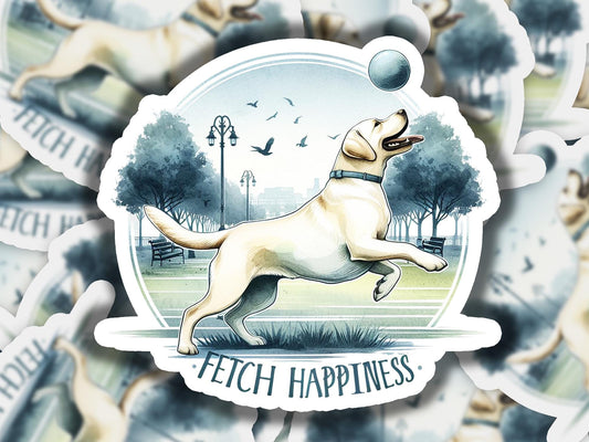 a sticker of a dog playing with a ball