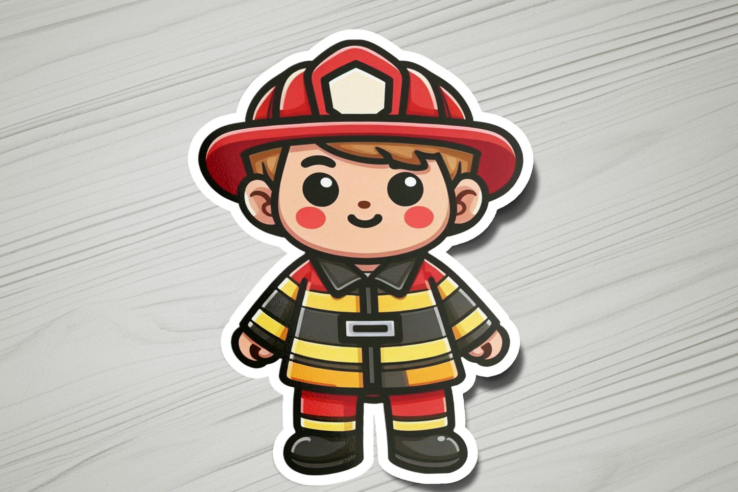 a sticker of a fireman with a helmet on