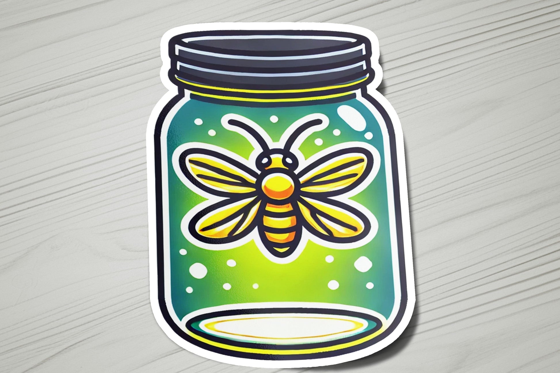 a sticker of a jar with a bee on it