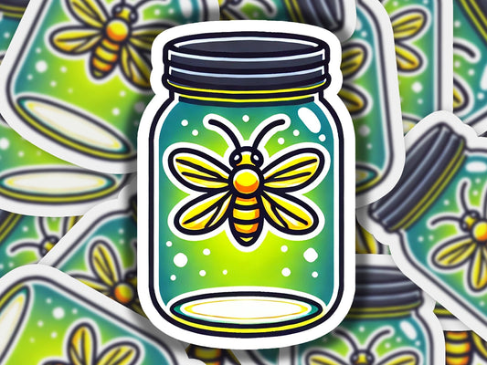 a sticker of a jar with a bee on it