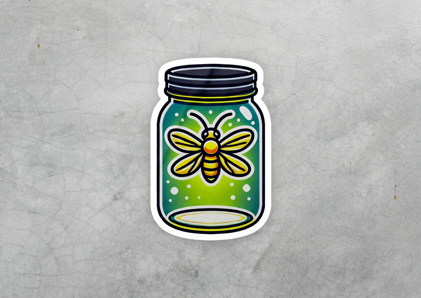 a sticker of a jar with a bee on it